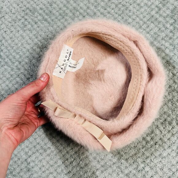 Vtg Kangol Design Hat Scarf Blush Angora Blend Made in England Rare Winter Beret - Picture 3 of 4